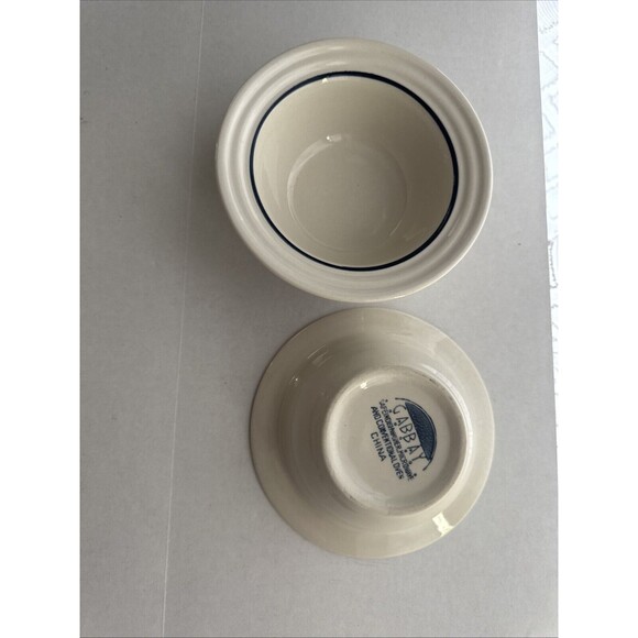 2 Bowls Gabbay White with Blue Stripe - 6.25” Cereal / Soup Bowls - Picture 1 of 7